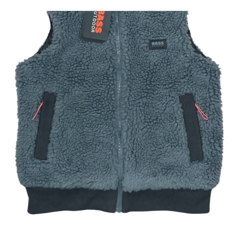 NEW BASS OUTDOOR women's route hiking faux sherpa vest in goblin blue